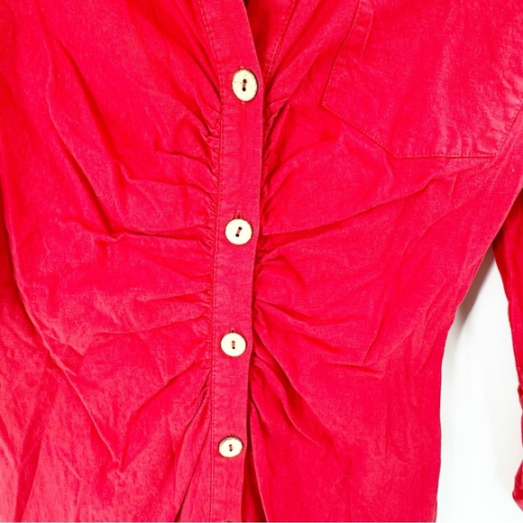 ✅ NWT Zara Red Linen Blend Dress W/ Front Ruching SIZE X-SMALL DATE NIGHT BRUNCH - Picture 3 of 7